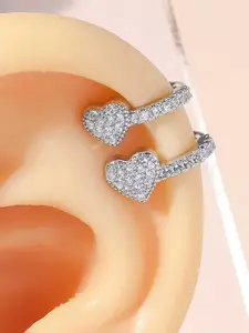 Cube Cz Double Heart Clip Earrings, No Piercing, Statement Earring, Elegant Fashion Jewelry, All-Season Body Accessories, Office, Wedding, Evening Wear