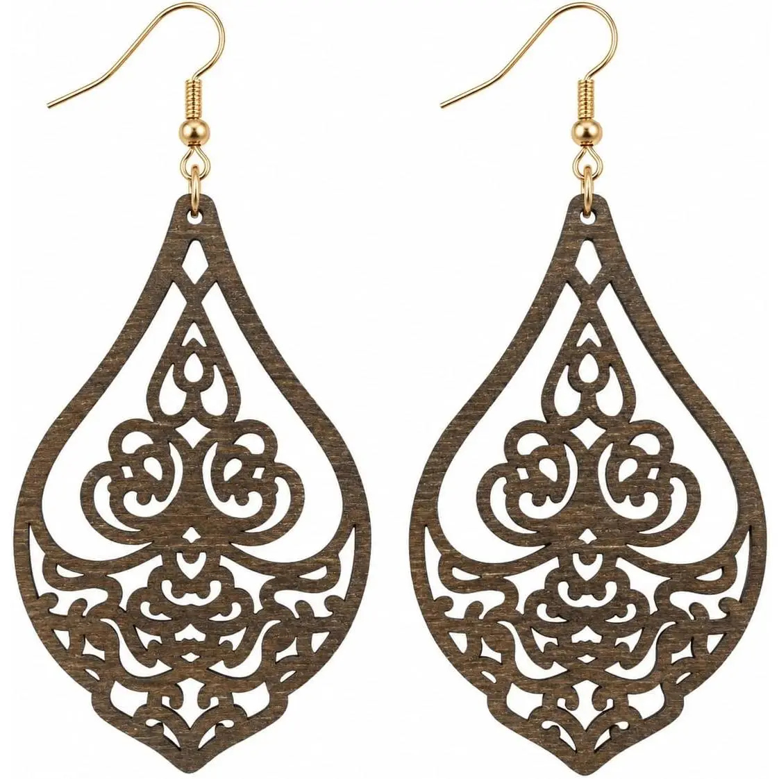 Wooden Earrings for Women, Teardrop Hollow Flower Dangle Earrings, Boho  Lightweight Geometric  Drop Earrings with Hook