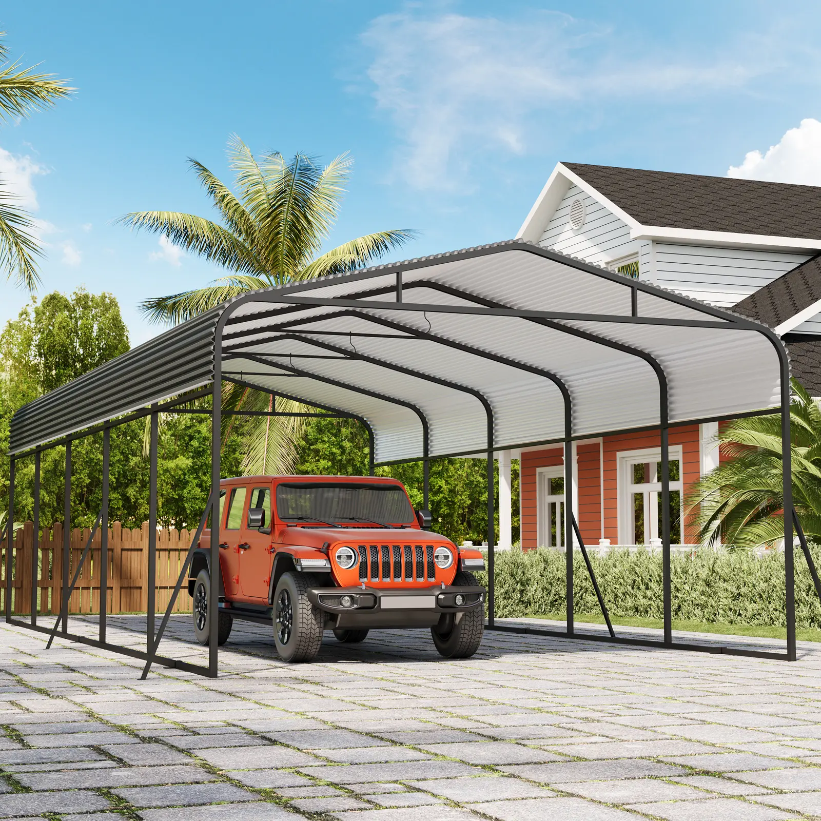 13x26 FT Heavy Duty Metal Carport – Galvanized Steel Roof & Reinforced Base Garage Shelter for SUV, Truck, Boats