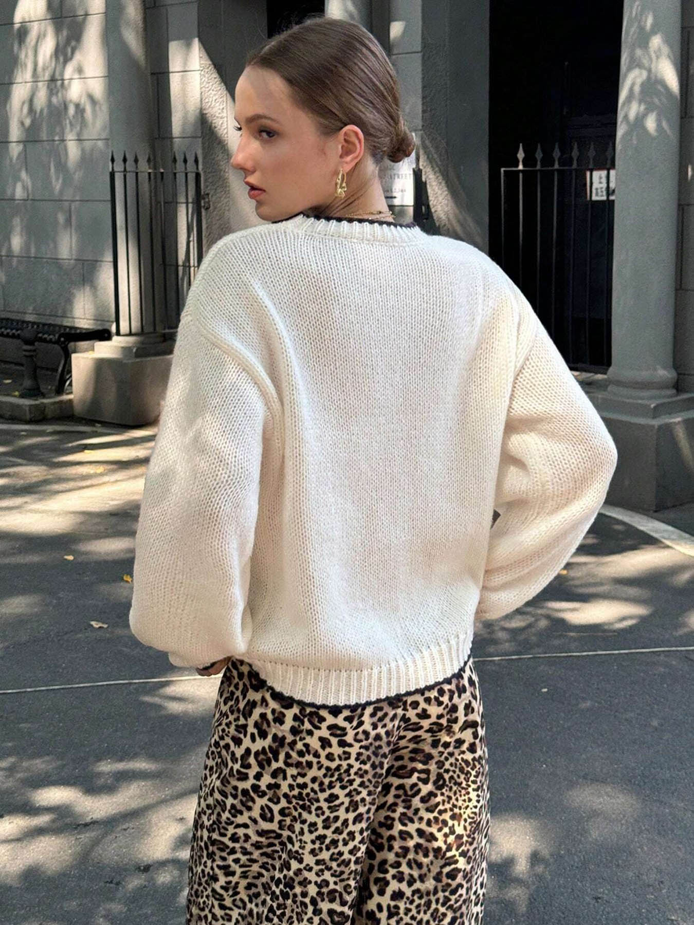 New2025Women's Cartoon Lobster Print Drop Shoulder Sweater, Casual Long Sleeve Round Neck Jumper for Fall & Winter, Fashion Ladies' Knitwear for Daily Wear, Longsleeves Tops for Women, Womenswear(Gift)11