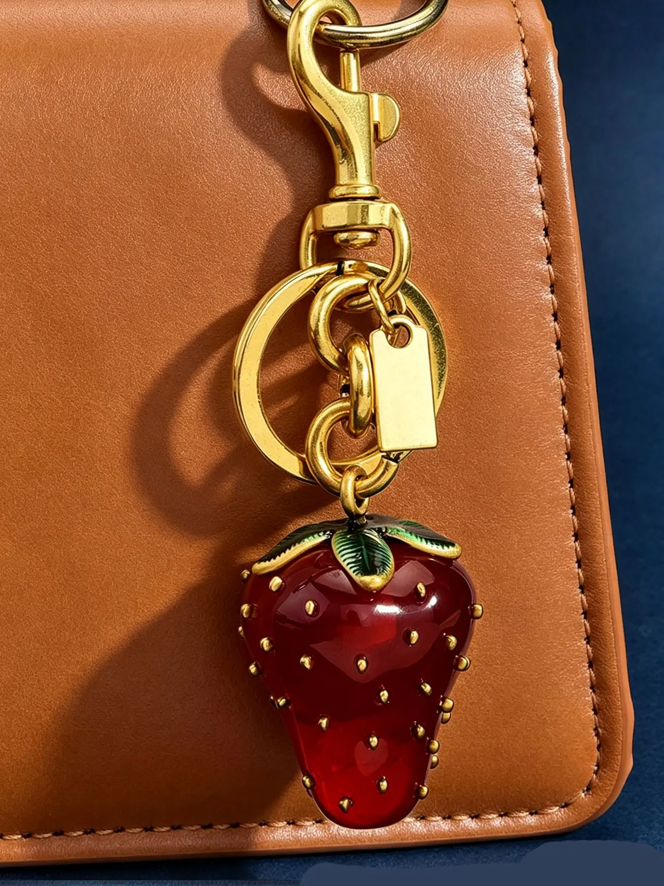 Enamel Strawberry Keychain with Lobster Clasp, Cute Red Fruit Bag Charm Pendant with Blank Engraving Tag, Fashion Accessory Gift for Women Girls