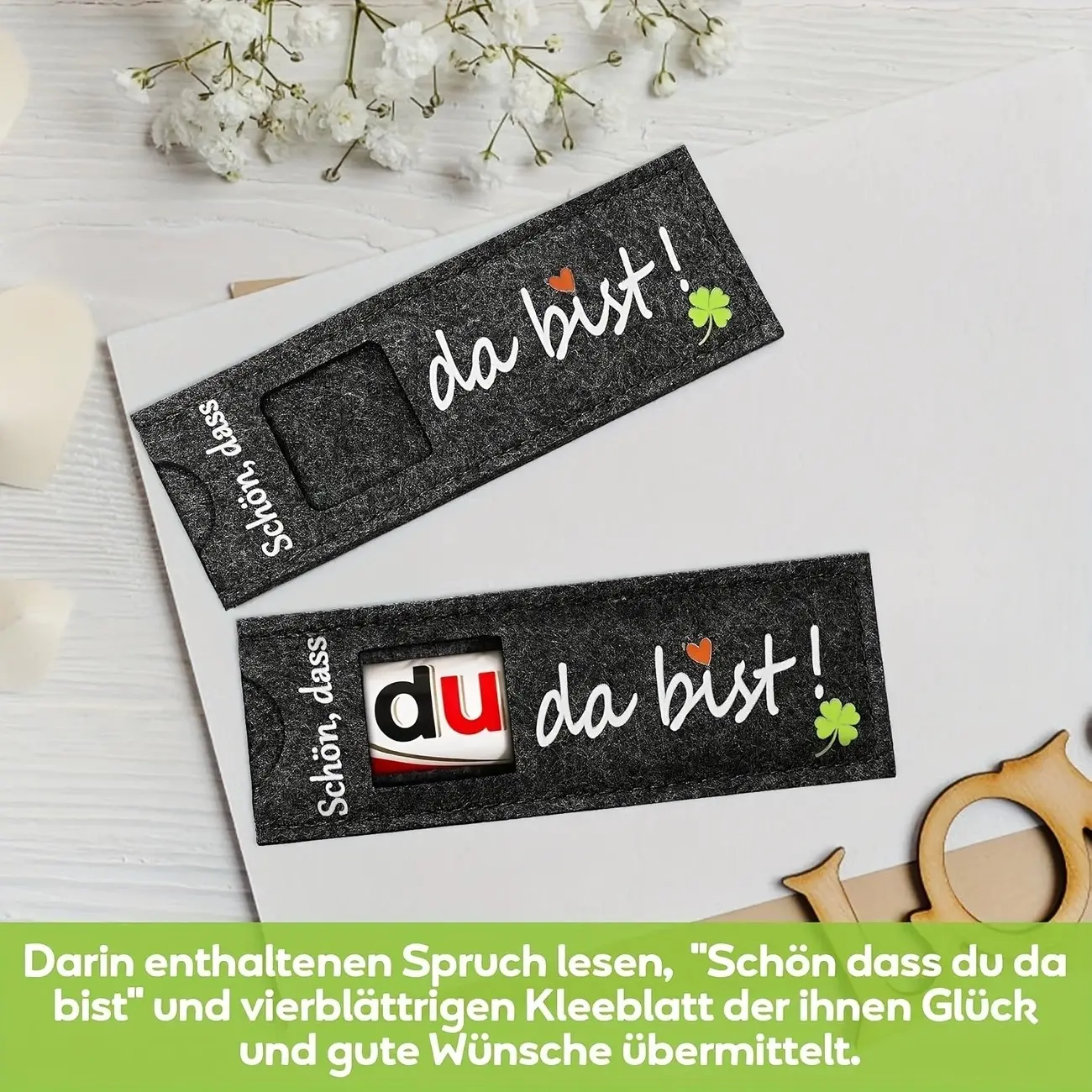 20Pcs Felt Chocolate Wrappers "Glad You Came" Four-Leaf Clover Guest Gift Bags, Mini Favor Sleeves for Wedding Birthday Christmas Party Thank You Presents