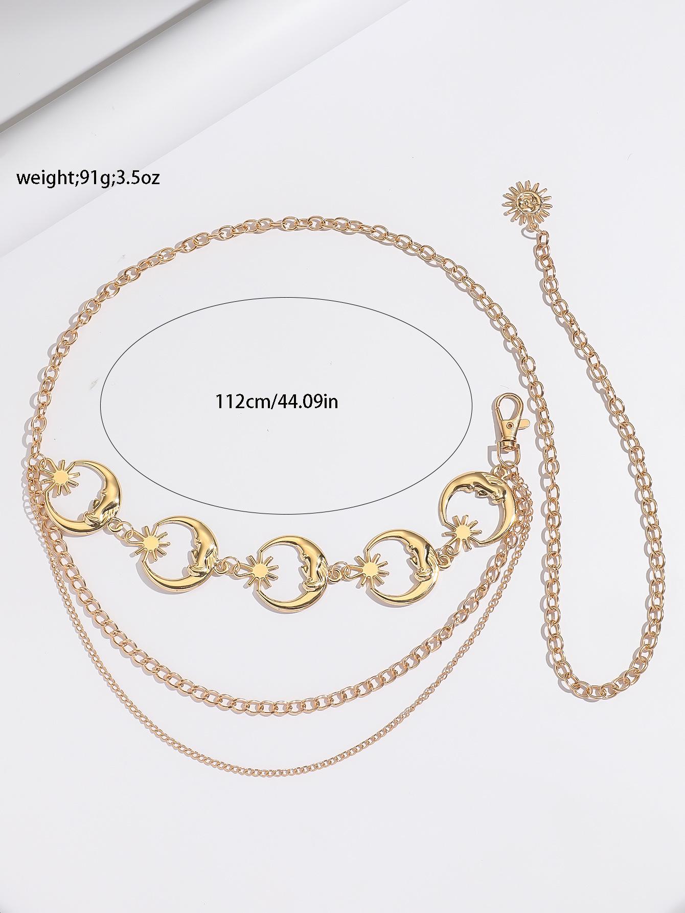 Vintage Moon Star Pendant Waist Belt| Hip Hop Metal Body Chain| Trendy Goth Accessory