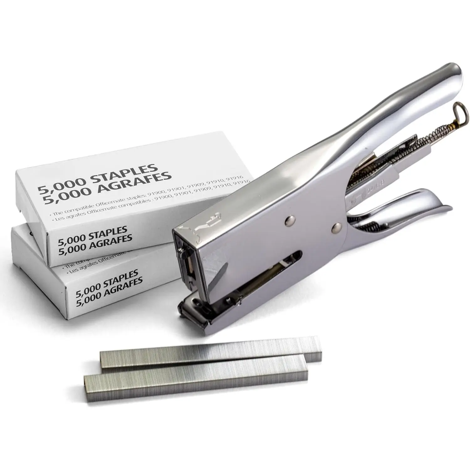 Classic plier-style stapler set, made of metal