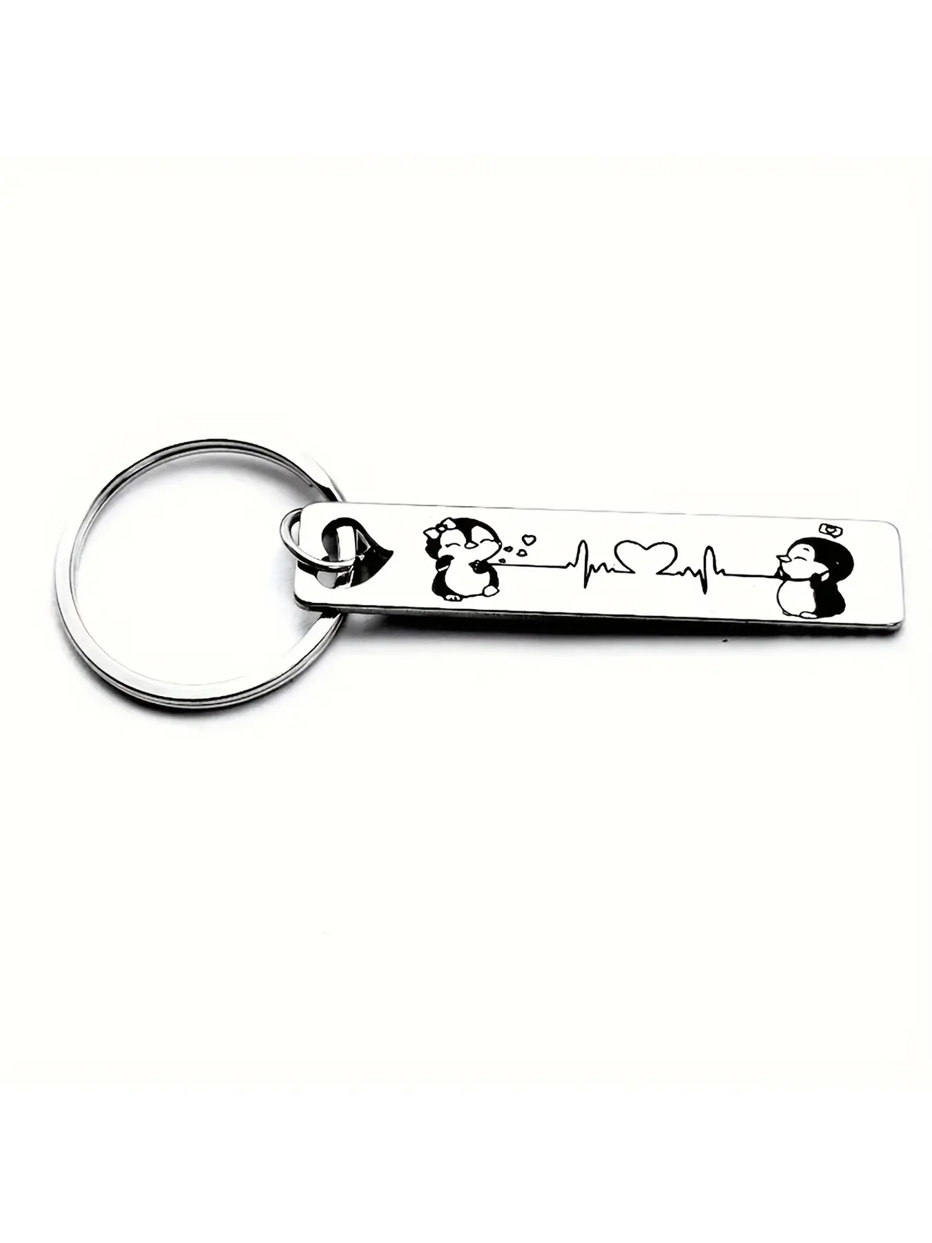 [ Daily Comfort ] Stainless steel couple penguin keychain, romantic gift, heartbeat design, durable metal keychain, suitable for keys and accessories, penguin gift