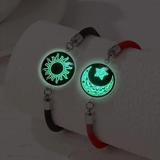 ​​2-Pack​​ Glow in Dark Couple Bracelets Set - Magnetic Sun Moon Matching Jewelry | Adjustable Luminous BFF Best Friend Soulmate Gifts for Boyfriend Girlfriend Couples Teens | Anniversary Valentine's Birthday Christmas Gift
