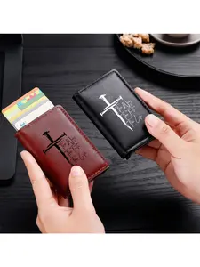 1 men's RFID anti-theft credit card wallet, pop-up clip, decorated with the religious pattern of "Road Truth Life", slim and portable card bag suitable for daily use, ideal gift for Christmas/Halloween/Thanksgiving