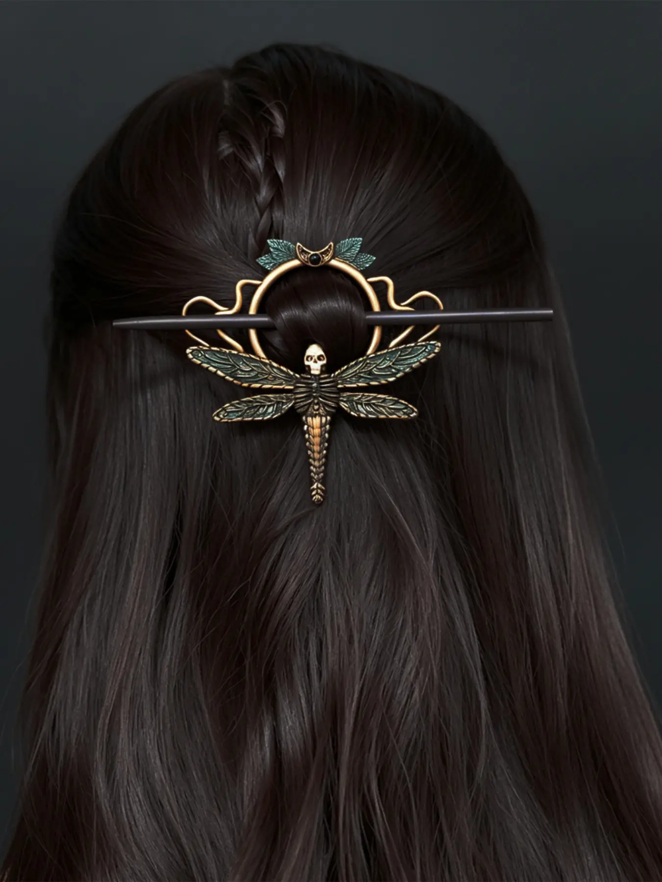 Vintage Rusty Skull Dragonfly Hairpin, Resin Gothic Witch Hair Clip, Retro Animal Pattern, All-Seasons Accessory, Festival Gift, Dragonfly Clips