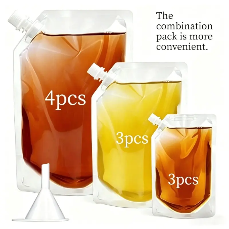 10 Pack Leak-Proof Drink Pouches, Reusable Plastic Flasks, Grade Squeeze Juice Bags with Funnel, Portable Drink Bags for Travel, Concert, Camping, Outdoor Activities