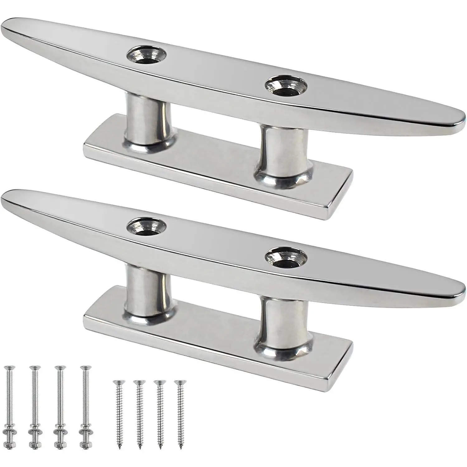316 Stainless Steel Open Base Boat Cleats with Installation Screws - Multiple Sizes, Multiple Pack Options for Boat Dock Decks, Nautical Decor