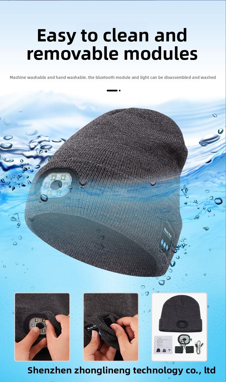Multifunctional Wireless Bluetooth Headset LED Light-emitting Light Cap Outdoor Warm Lighting Knitted Hat