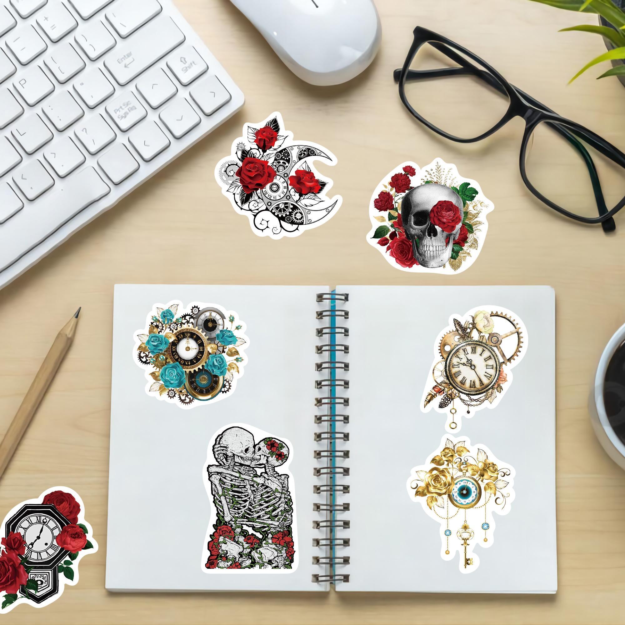 Creative Skull & Rose & Ghost Pattern Decal Sticker, 50pcs Waterproof Self Adhesive Decor Paper, Decor Sticker for Gift Greeting Card Water Bottle Laptop Phone