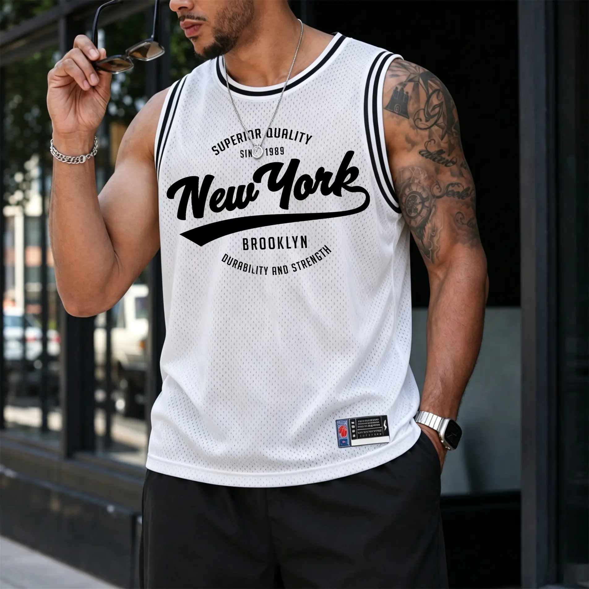 Men's Retro Mesh Tank Top "New York" Basketball Graphic; A Sleeveless, Athletic Jersey-Style Top Designed For Breathability—Perfect For Workouts, Running, Or Casual Street-Style Summer Wear.