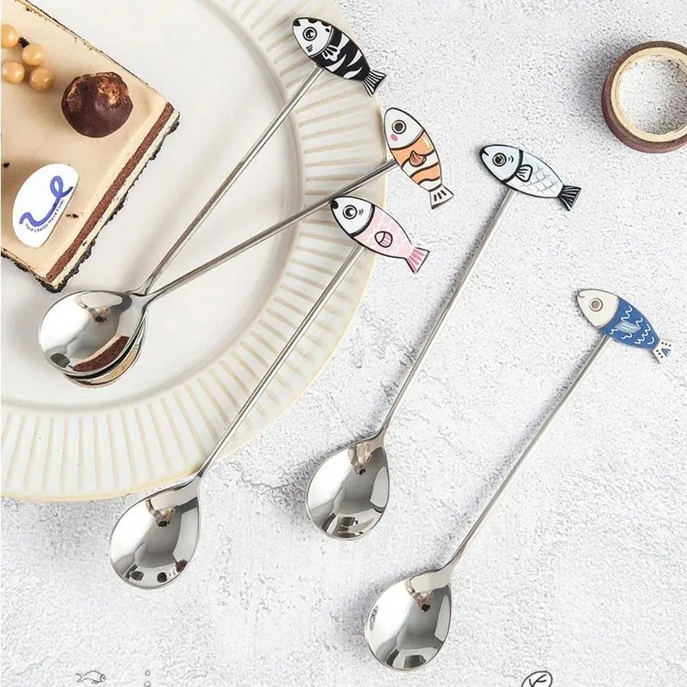 Cute Japanese Korean Style Cartoon Cat Spoon High-quality Polished Coffee Spoon Honey Stirring Spoon Teaspoon Dessert Spoon