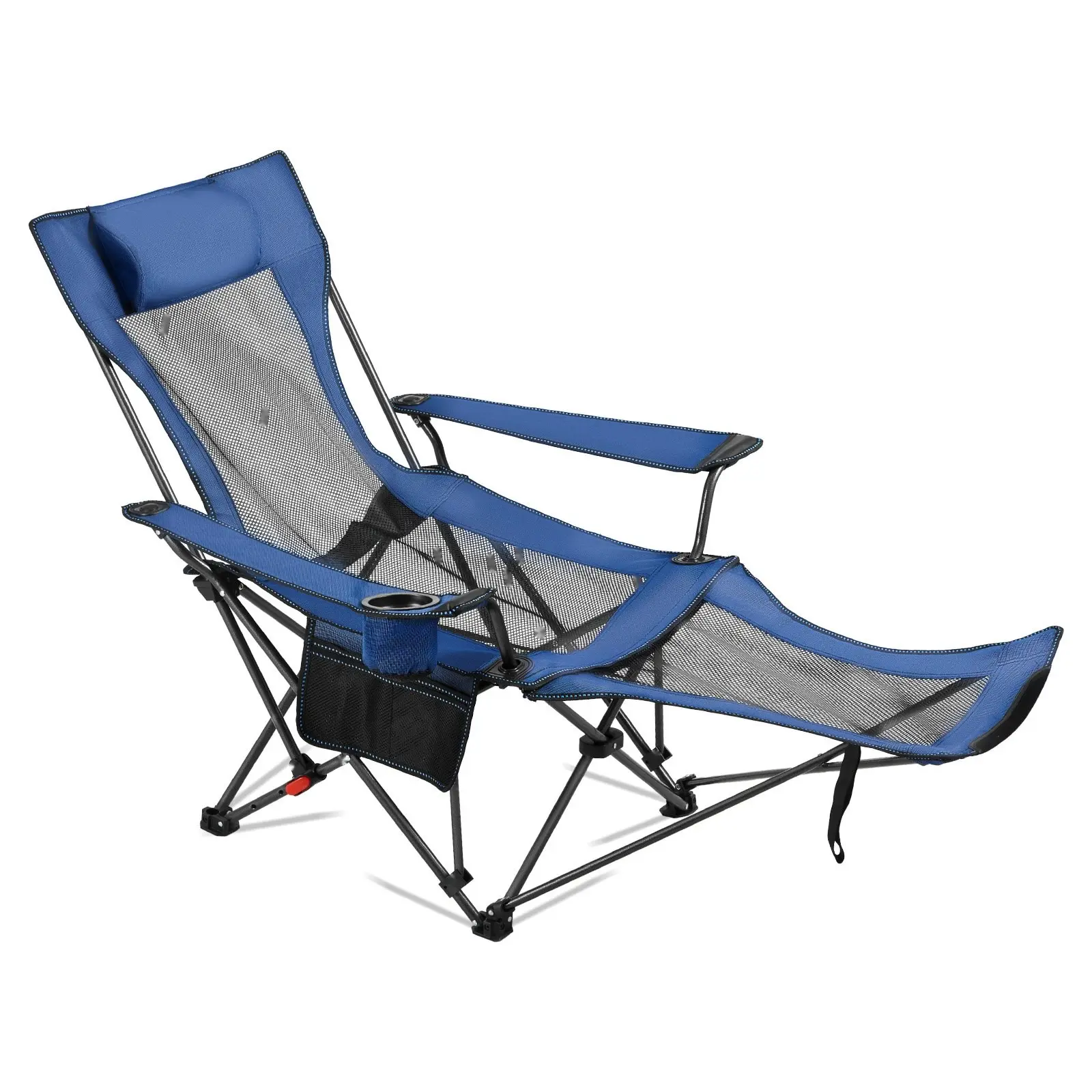 Adult Heavy-Duty Reclining Camping Chair - Portable Folding Lounger, Adjustable Recline, Extra Large Wide Seat, Iron Frame, 220lbs Support, Cup Holder, Carry Bag, Ideal for Camping, Beach Trips
