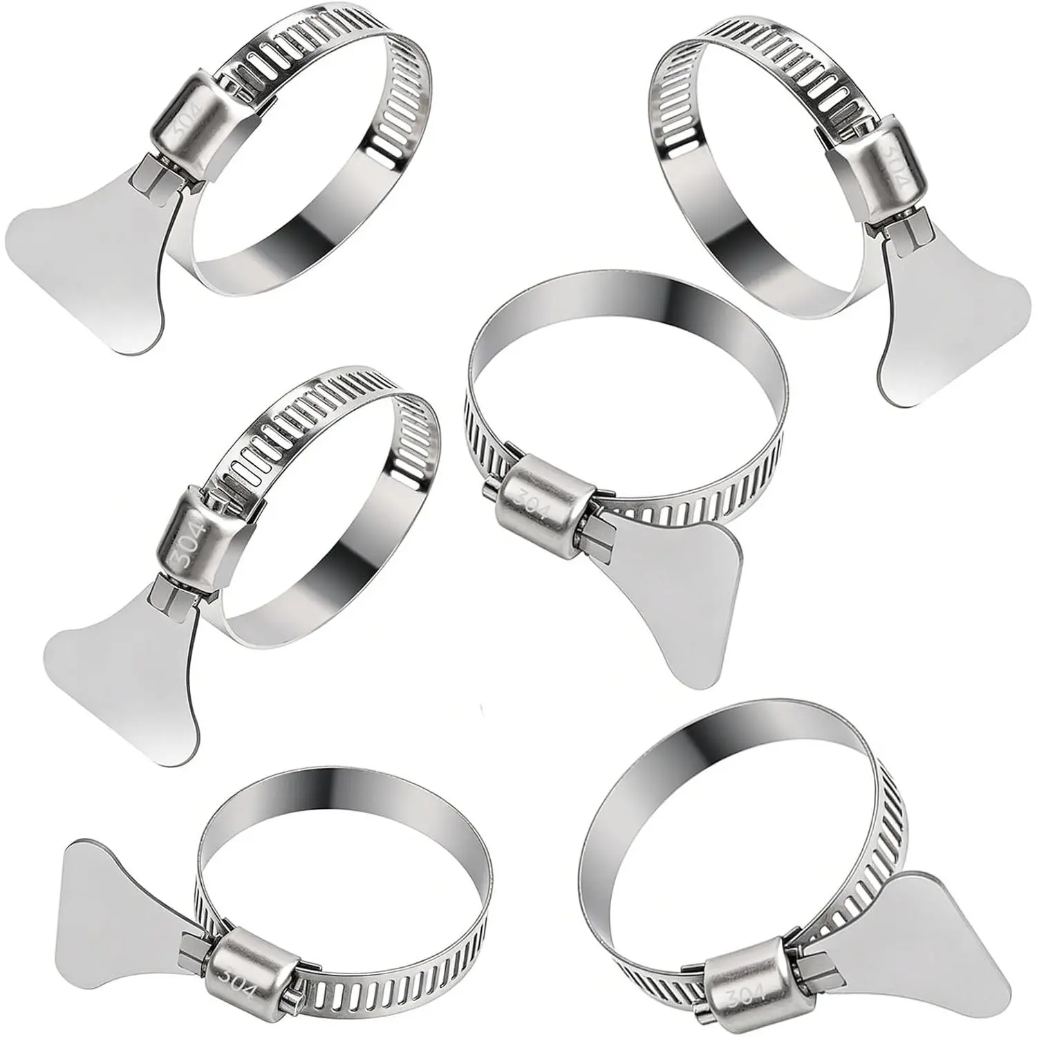 6 count 1-1/4 Inch Pool Hose Clamps, Adjustable 304 Stainless Steel Pipe Clamp | with Easy Turn Thumb Screw for Above Ground Pool Filter Pump Tubing  , PVC Hose Connector