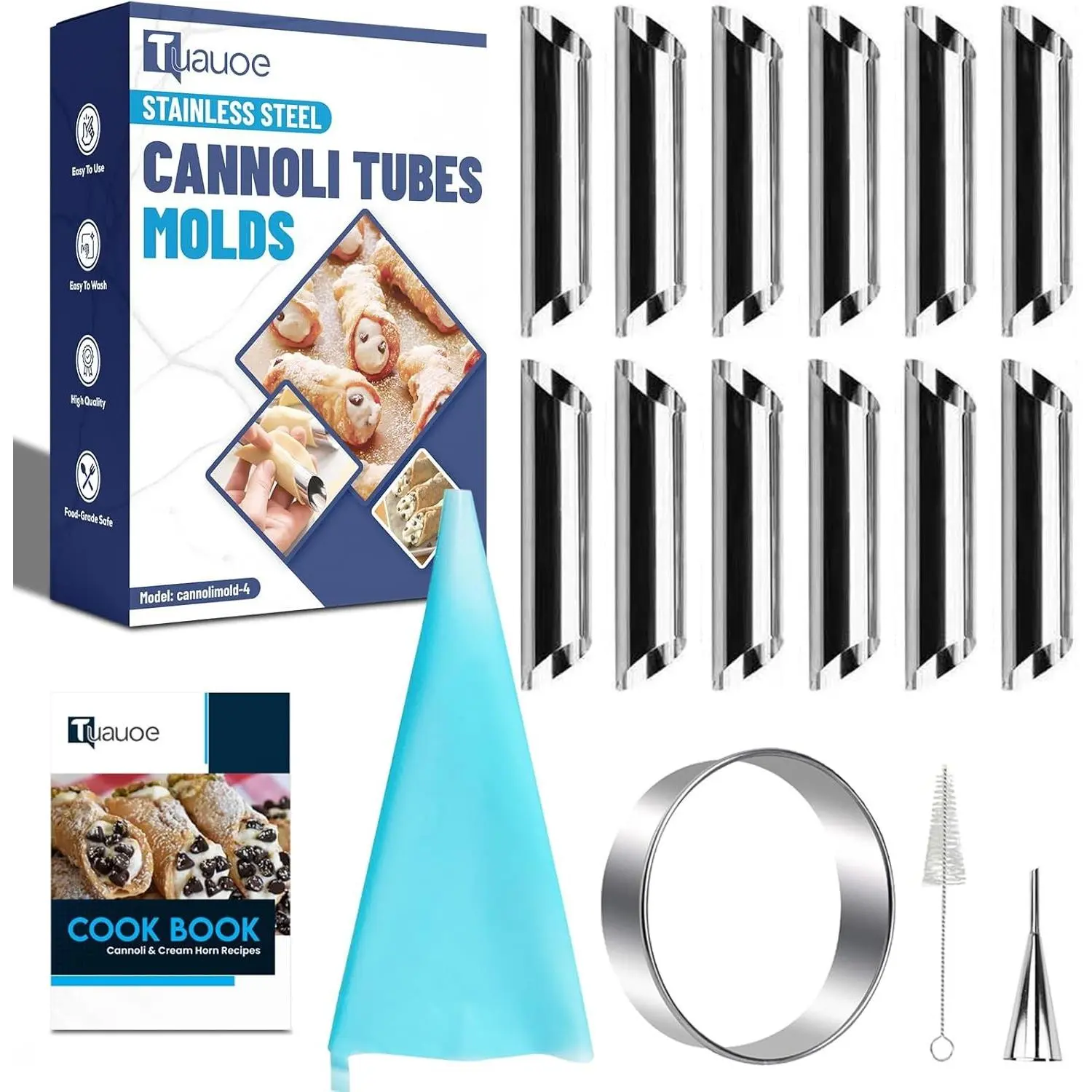 17pcs Non-stick Stainless Steel Cannoli Tubes Molds Kit 12pcs Diagonal Tubular Cannoli Forms for Danish Pastry Lady Lock Cream Roll