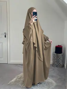 2-Piece Khimar + Abaya Set, Soft Muslim Prayer, Elegant Nida Single Layer Hijab, Long Sleeve Loose Fit, All Seasons Fashion