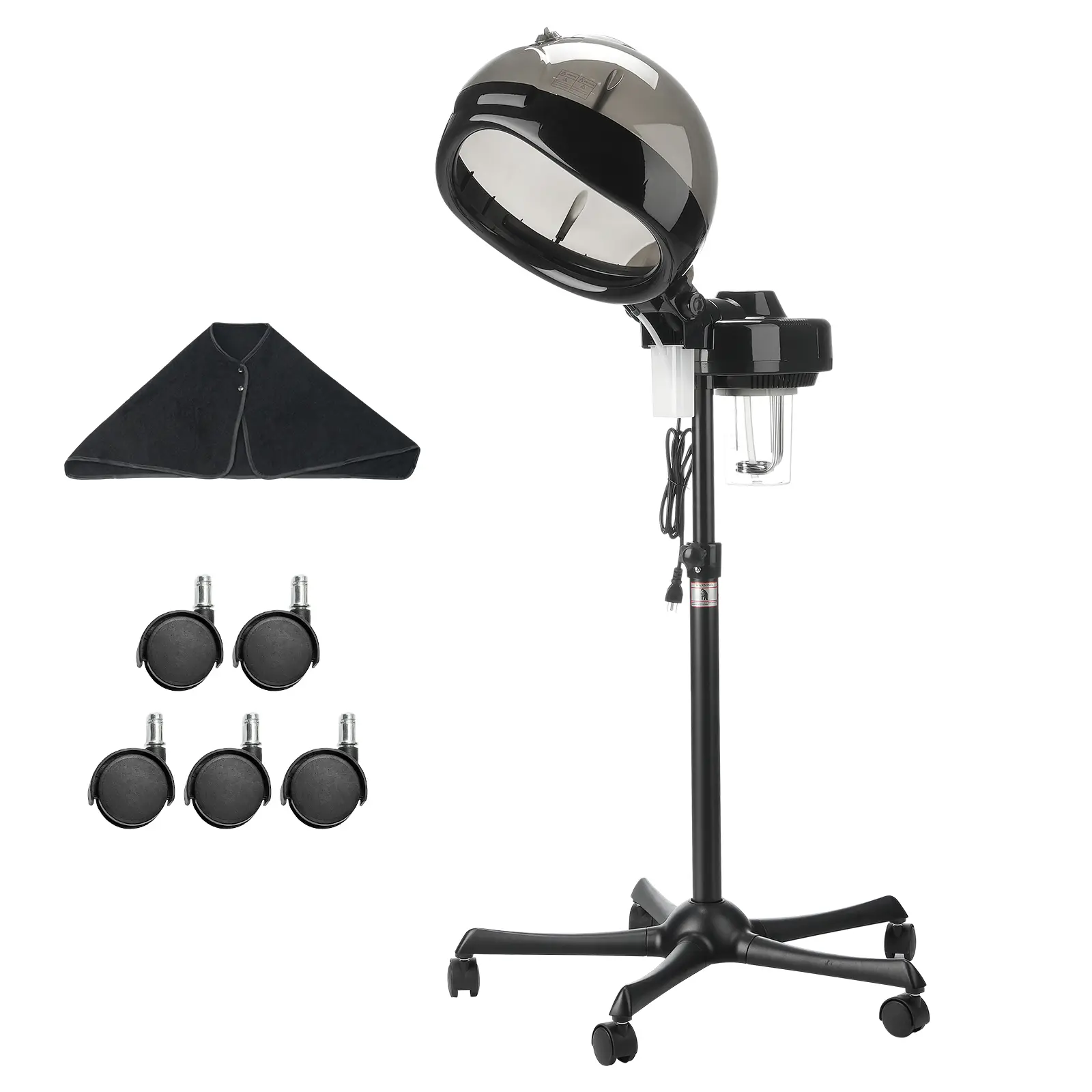 Professional Hair Steamer for Deep Conditioning, 11.81-inch Hooded Ionic Hair Steamer with 2 Modes, Height-Adjustable Standing Hair Steamer with Timer, 5 Wheels (2 Lockable) for Salon Home Spa
