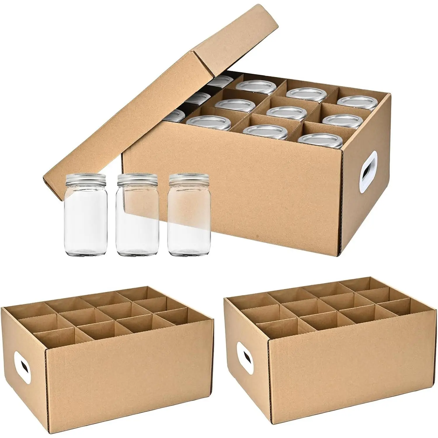 3 count Canning Jar Storage Boxes, Fits 32 oz Regular or Wide Mouth Jars, 12 Cells, Mason Jar Organizer