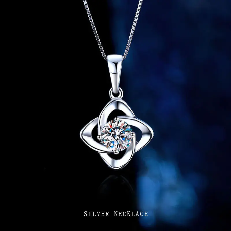 Loveden Moissanite s925 sterling silver necklace for women, clavicle chain, four-leaf clover jewelry pendant, gift for girlfriend or wife's birthday