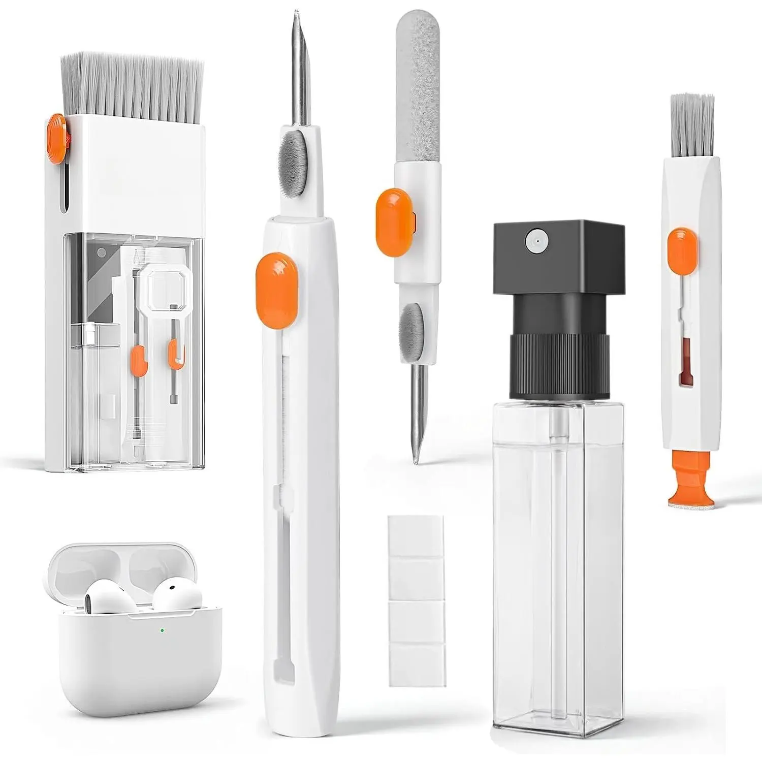 20-in-1 AirPod Cleaning Kit Pro 4 3 2 1 Cleaner Tool for Earbud Phone | Multifunction Deep Cleaning Headphones Keyboard Screen with Soft Brush, Metal Tip, Flocking Sponge, 15ml , Cloth, Putty