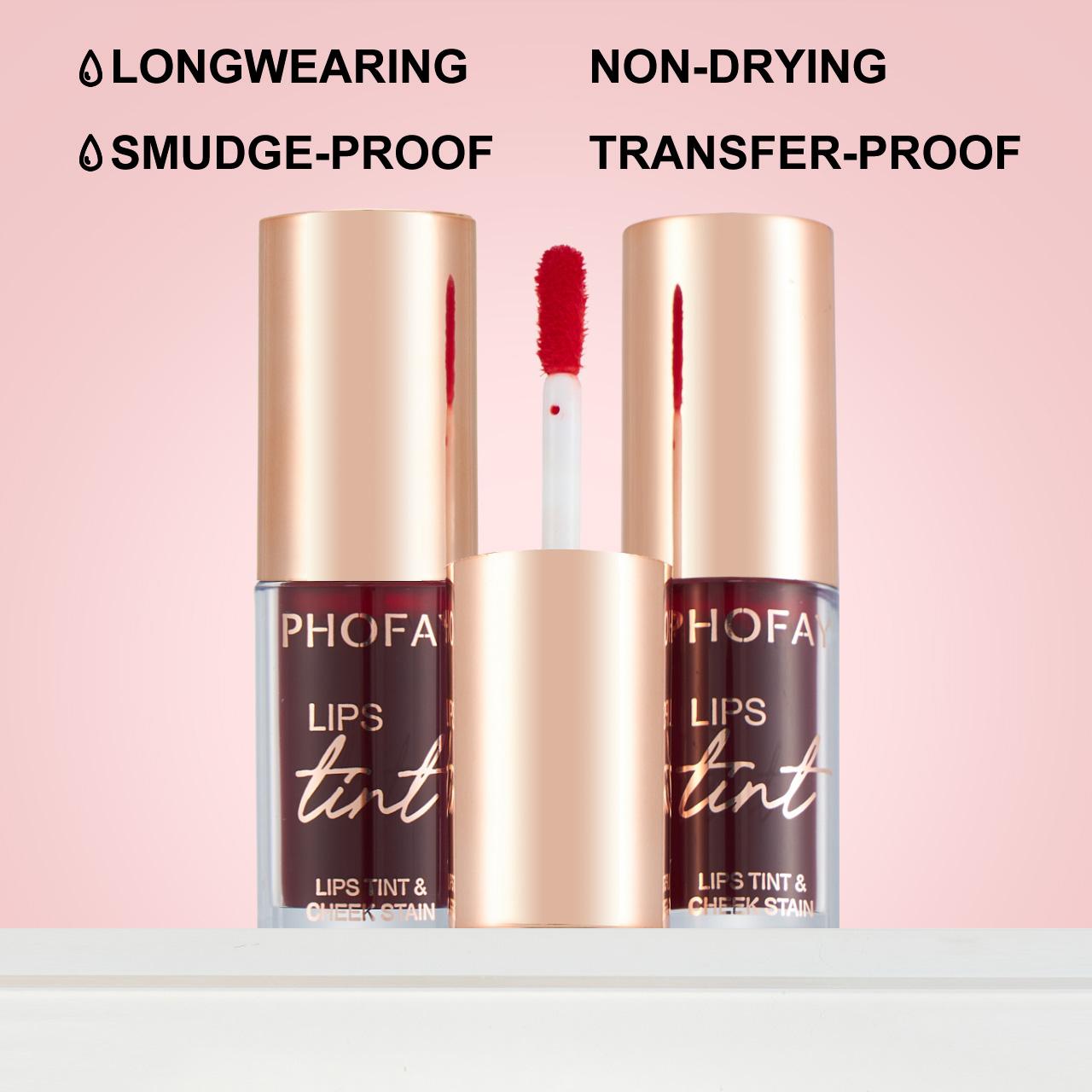PHOFAY Lip Tint Long-wearing Non-drying 4 ML Anti-Dandruf Versatile for Lips & Cheeks Custom Color Layering Option