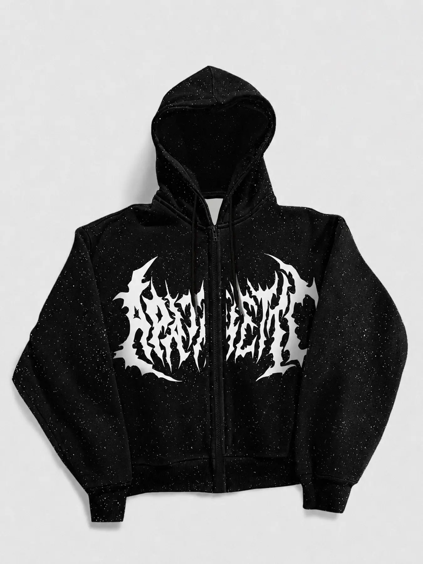 Men's Black Cropped Zip-Up Hoodie with Sequins, Gothic Oversized Full-Zip Hooded Jacket with 3D Metallic Letter Prints, Dark Punk Y2K Long-Sleeve Sweatshirt for Alt Girls, Suitable for Daily, Party and Campus Outfits