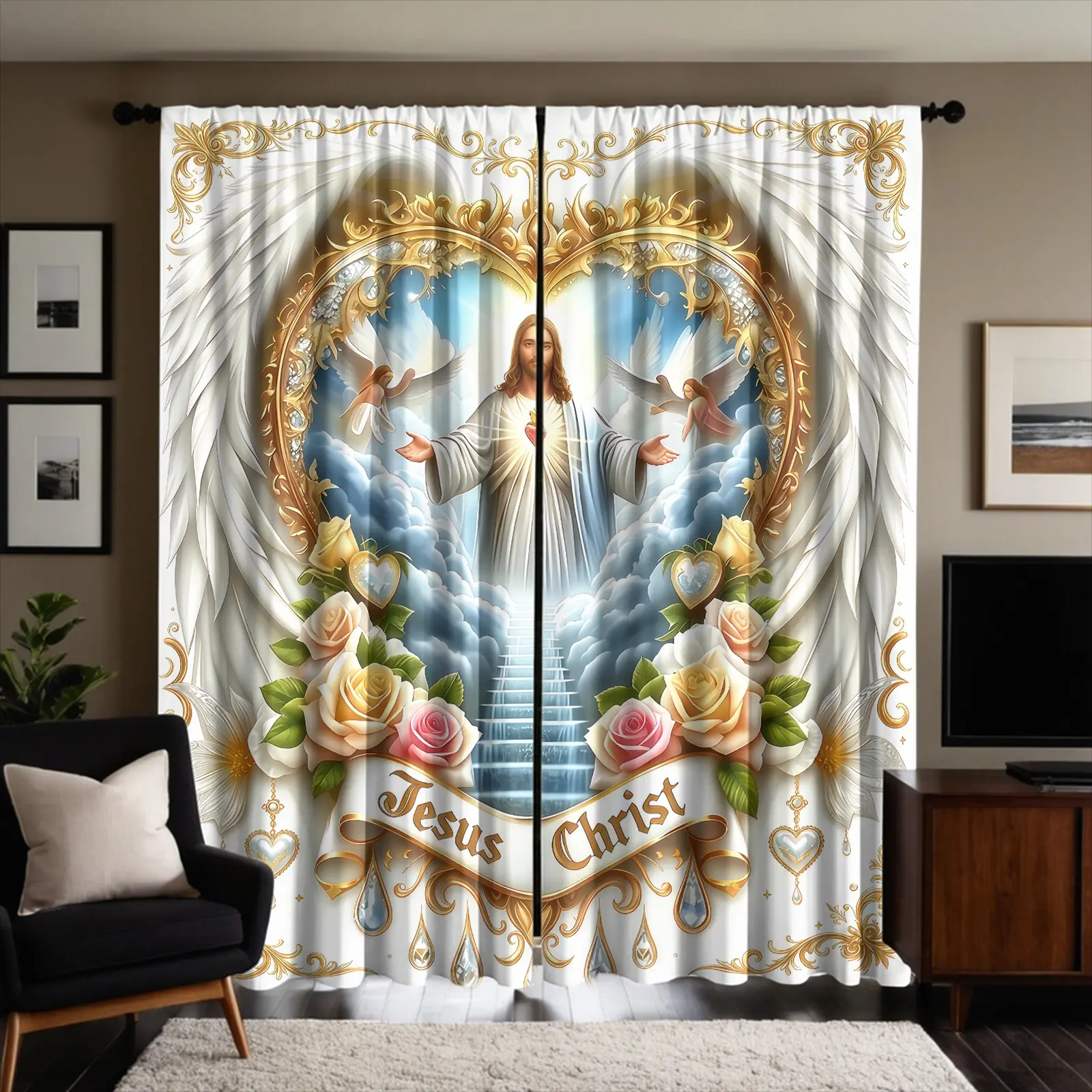 2‑panel curtain set of brushed fabric with Thanksgiving‑themed prints. Suitable for windows in living rooms, balconies and bedrooms. The semi‑sheer material filters and softens natural light. Ideal seasonal and festive home decorations.