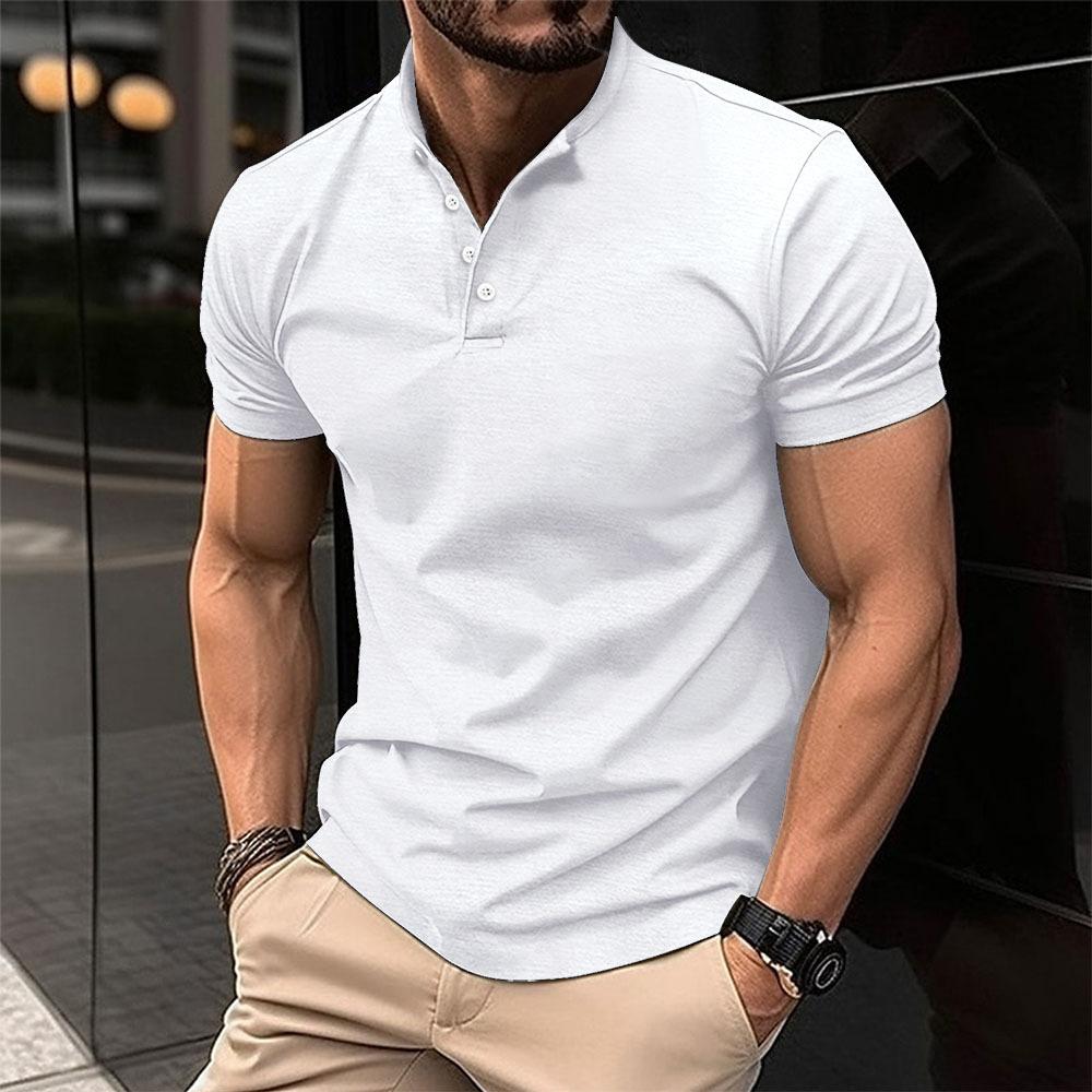 European and American ins summer T-shirt for men with buttoned henley collar sports polo shirt