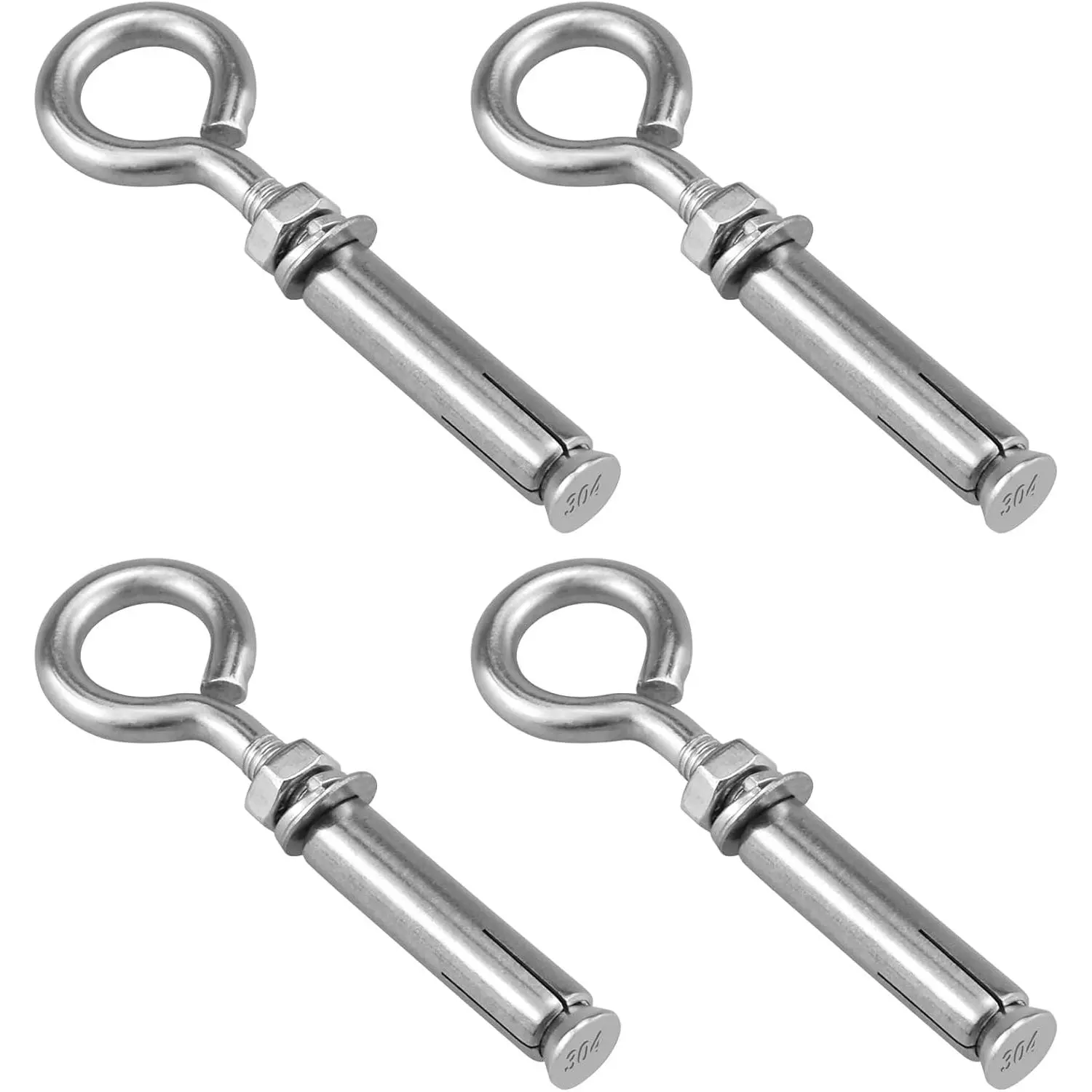 Concrete Wall Anchor Eyebolt Screw, 304 Stainless Steel Expansion Hook Brick Anchor with Ring, Heavy Duty Concrete Wall Hook Bolt Fastener  Wall Ceiling Concrete Masonry, 4 Pack
