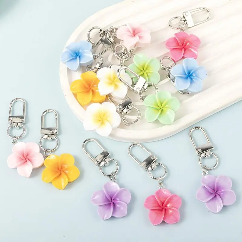10-Piece Set Of Colorful Frangipani Keychains - Resin Flower Bag Pendants For Women, Tropical-Style Christmas Gifts And DIY Handbag Accessories, Beach-Style Zipper Pull Decorations