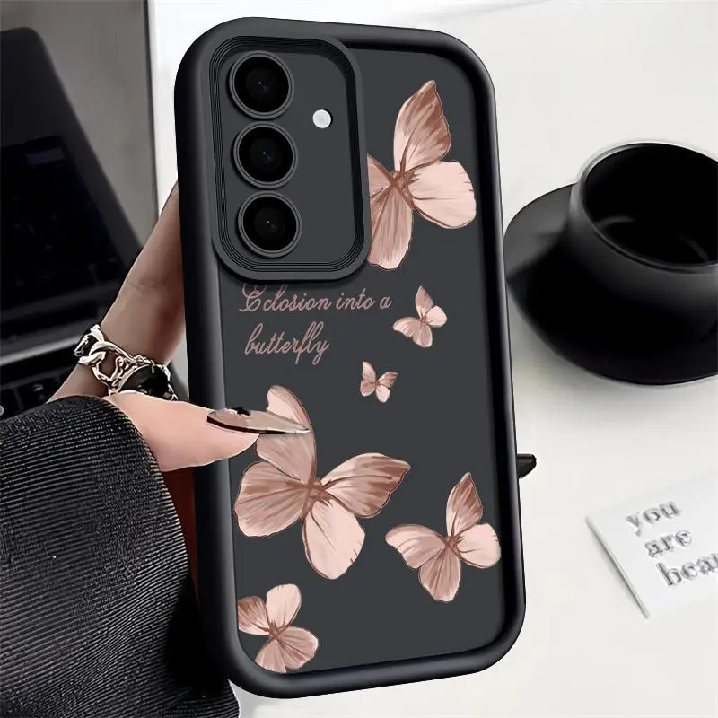 Shockproof Gold Butterfly Soft Silicone TPU Smartphone Case - Phone Cover & Accessory for Samsung Galaxy A15, A16, A17, A25, A35, A54, A55, A56 5G, S22, S23, S23 FE, S24, S25 Ultra Plus, Accessories
