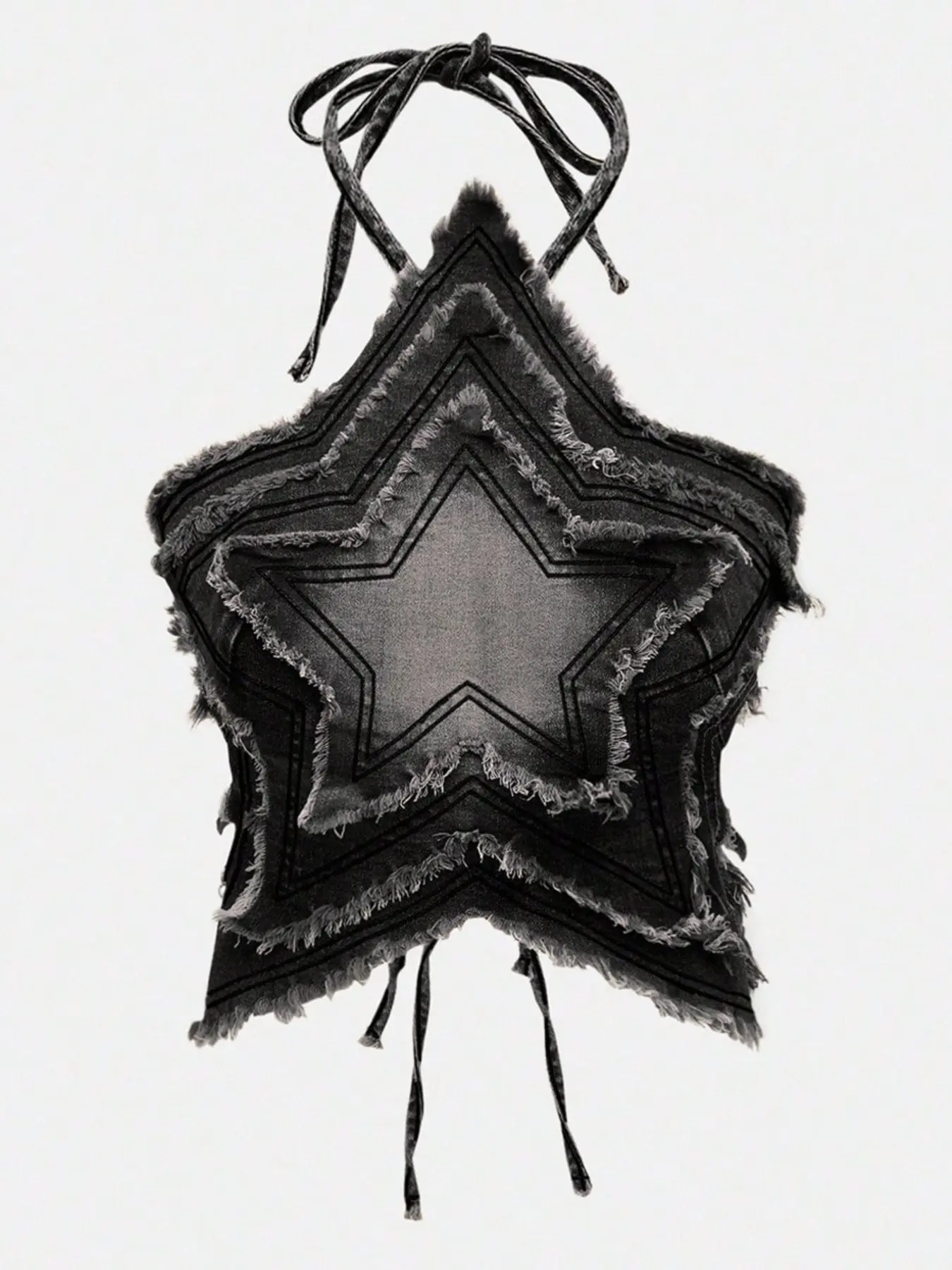 Y2K Sexy Geometric Five-Point Star Distressed Denim Halter Top, Backless Design, Perfect for Summer & Casual Wear