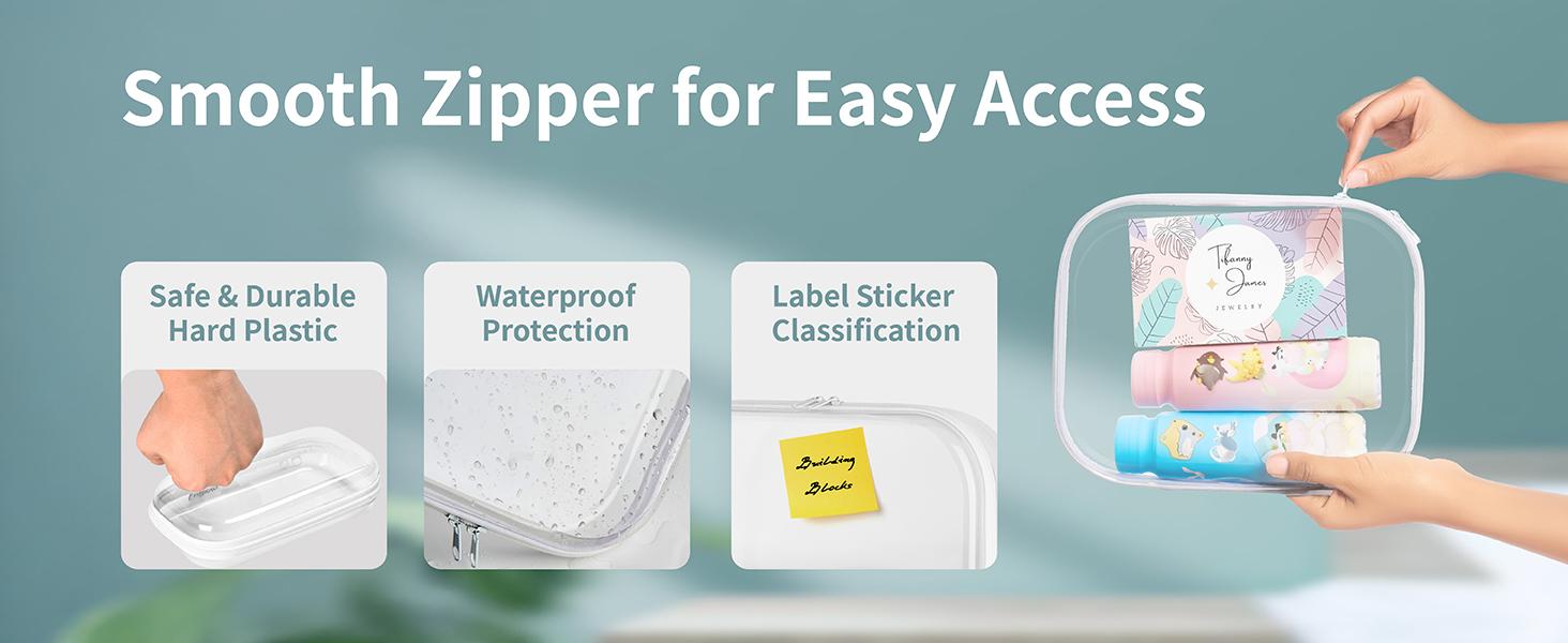 3 Pack Clear Hard Shell Zipper Case - Clear Waterproof Cosmetic Bag with Zipper, Kid's Toy Storage Organizer Bins, Charging Cables, creative journaling, painting brushes, Threads,Sketch Supplies