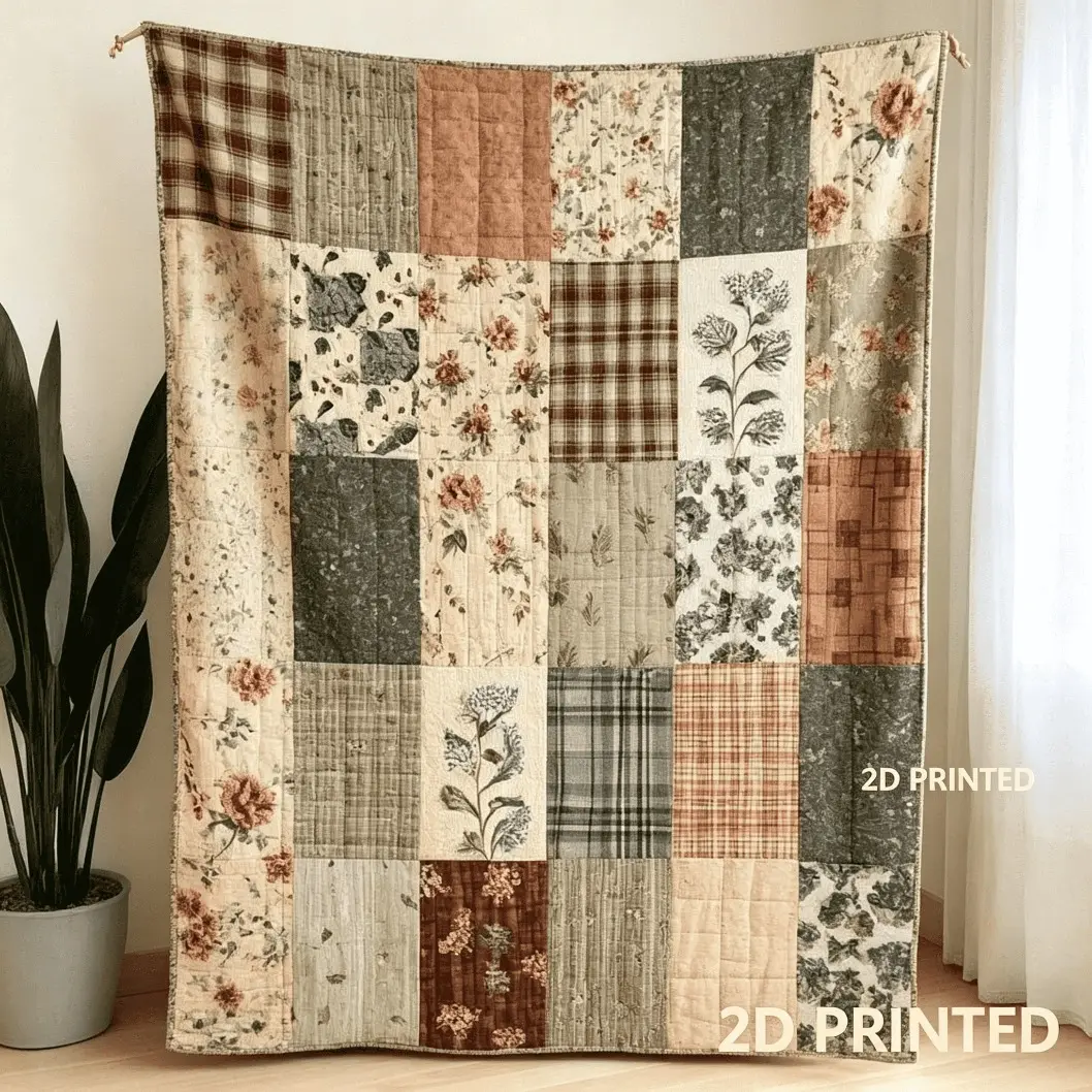 Vintage Floral Buffalo Plaid Patchwork Farmhouse Flannel Blanket, Neutral Muted Country Cottage Quilt Throw Blanket, Soft Plush Warm Cozy Blanket for Couch Bedroom Decor, Comfy Nap Blanket, Kids & Adults Giftable Decorative Blanket for All Seasons