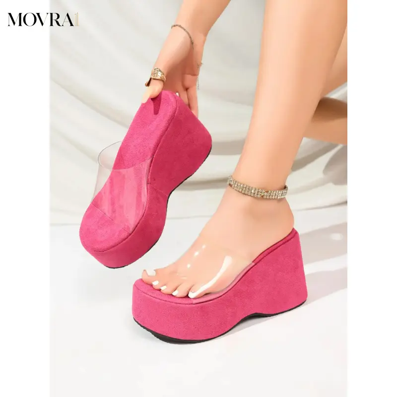 MOVRA1 Women's Height-Boosting Sandals 2026 New Heel Wedges Transparent Thick Sole Beach Shoes Casual Soft PVC Upper