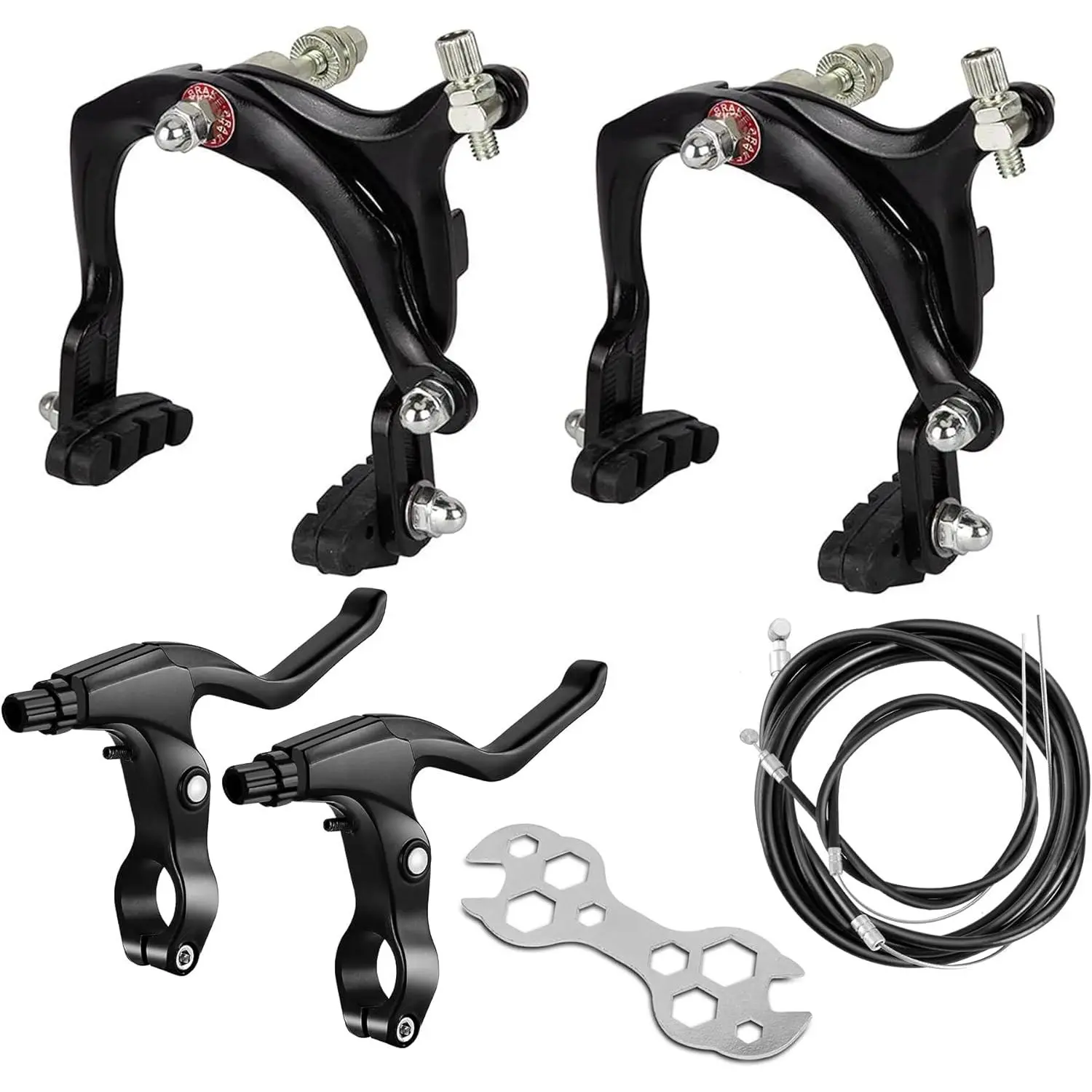 Brakes Calipers Set,   Pads, Front and Rear C  Set, 65-79mm Long- Bikes Brakes Levers Kit with Cables fits Road, MTB, BMX Road  Black