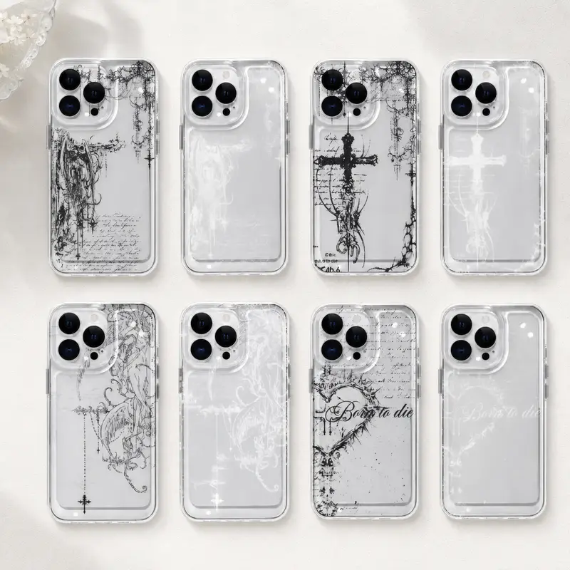 Transparent Shockproof iPhone Case with Integrated Stand, Ins-Style Full Coverage Back Cover, Heavy Duty Smartphone Casing for iPhone 18/17/16/15/14/13/12 Pro Max Plus, Cellphone Handheld Devices Accessory, Halloween/Birthday Gift with Stickers
