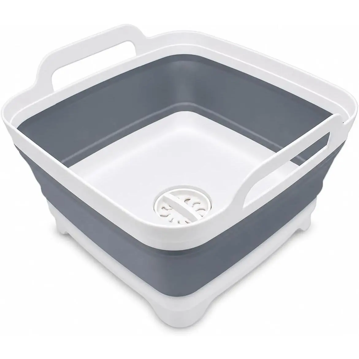 2.4 Gal(9L) Collapsible Dish Basin with Drain Plug, Space Saving Outdoor Multiuse Foldable Sink Tub, Dishpan, Kitchen Storage Tray for Camping, Vegetable Washing, RV (Gray)
