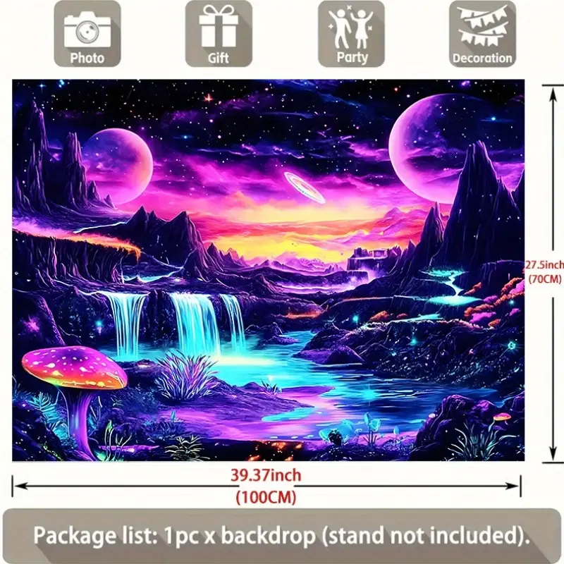 UV Black Light Reactive 2D Flat Banner Tapestry Wall Hanging 1pc - Fluorescent Glow Effect, Ideal for Parties, Bedroom Decor, with Free Additions