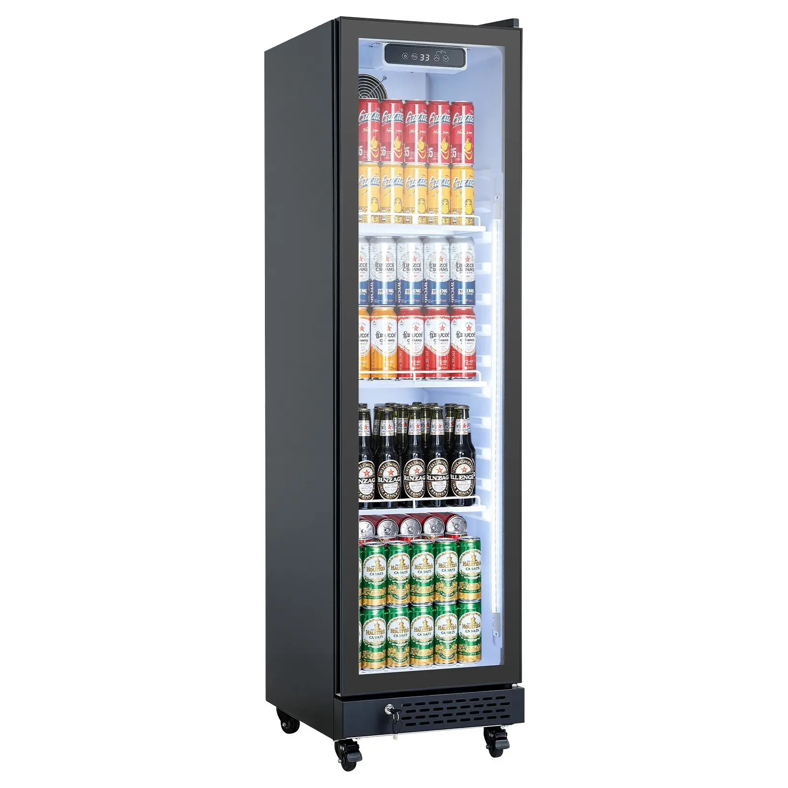 【Summerfinds】VEVOR Commercial Merchandiser Refrigerator, 6.9 Cu.Ft/195L Tempered Glass Door Upright Beverage Cooler with Auto-Defrost, 4 Adjustable Shelves, Soft LED Light, Casters, 16.9x21.3x64.4in (430x540x1635mm) for Homes/Shops/Bars, Shelf, 6.9 Cu.ft
