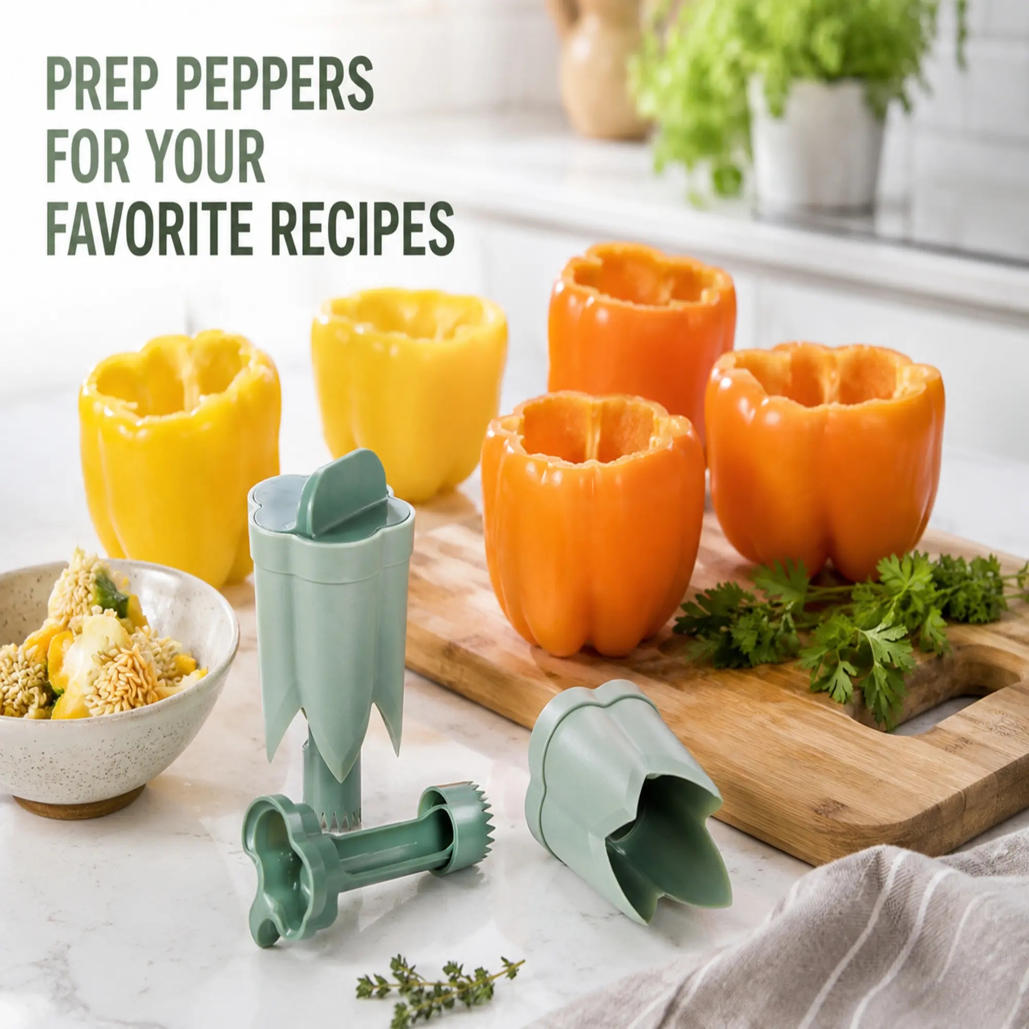 2-in-1 ABS Plastic Bell Pepper Corer-Seed Remover Utensils, Snap-Together Vegetable Prep Tool for Stem-Core Removal, Easy Kitchen Gadget for Jalapeños