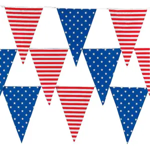 4th of July Decorations Outdoor Patriotic Banner - 100 Ft Red White Blue Pennant Flags for Memorial Day Veterans Day Party Supplies | Stars Stripes American Flag Decorations USA Decor