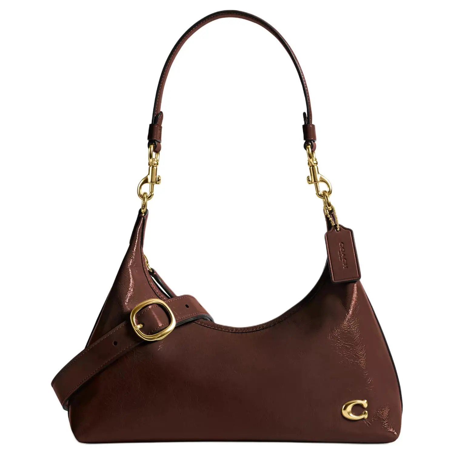 COACH Juliet 30 Leather Handbag for Women – Metallic Zip Closure, Crossbody and Shoulder Bag, Large Size, Coffee Color