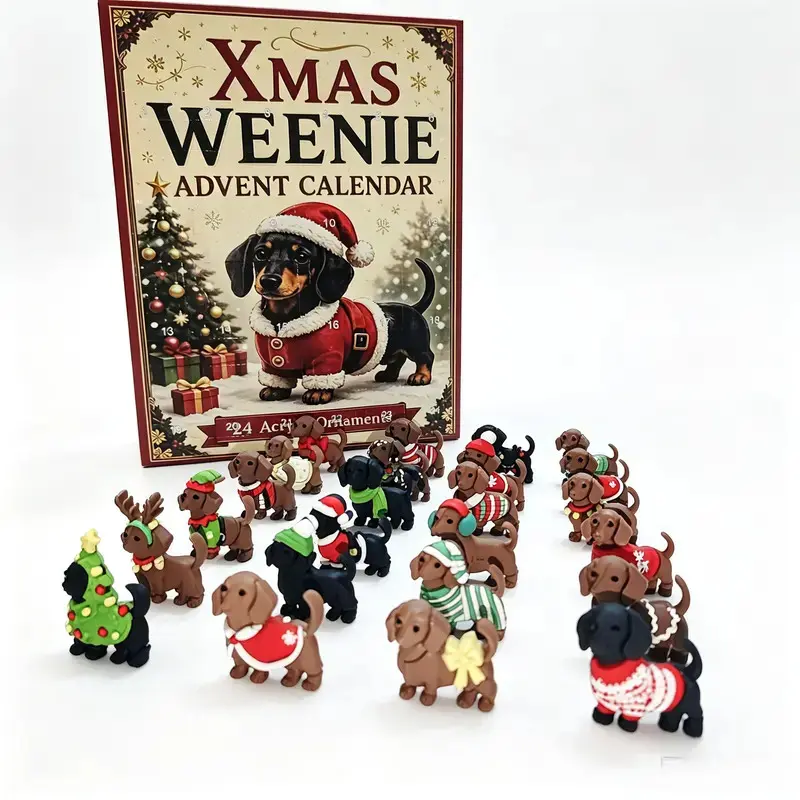 2026 Weiner Dog Countdown Calendar, 24-Day Timer with Unique Designs, Perfect for Dog Lovers, Christmas Collectible Display Item, Advent Calendar