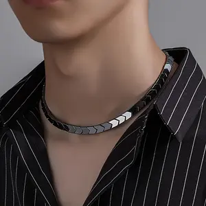 Men's Unique Splice Hip-Hop Chain Necklace, Adjustable 15.74in-19.67in (40cm+10cm) Length, 3.93in Chain Width, No Pendant Party Wear Fashion Costume Jewelry Accessory