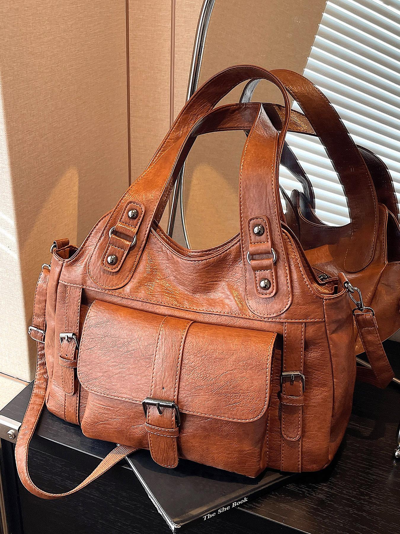 Retro casual shoulder messenger bag, solid color tote bag, casual simple shoulder bag, fashionable and versatile travel bag, elegant commuter bag, suitable for daily commuting, travel, office workers commuting and other scenarios.