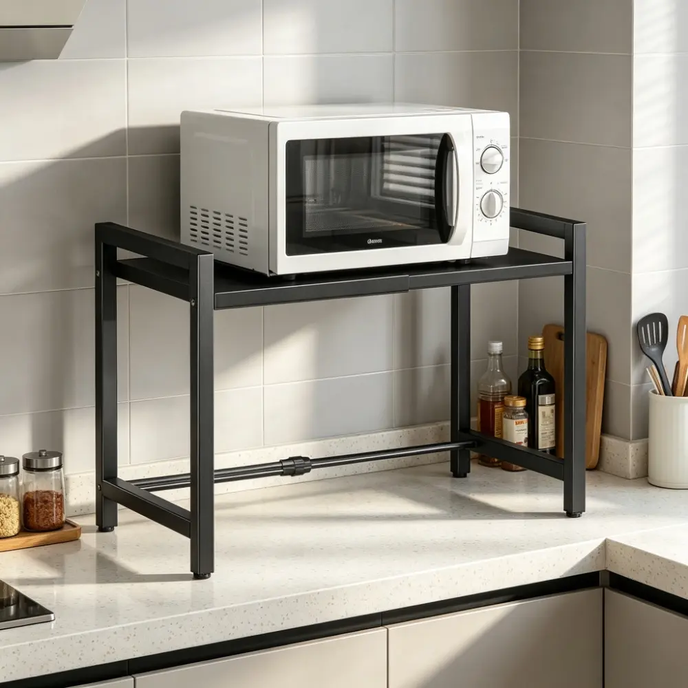 Multi-Layer Kitchen Counter Microwave Rack, Adjustable Oven Rice Cooker Organizer, Versatile Storage Shelf for Cooking Utensils and Spices
