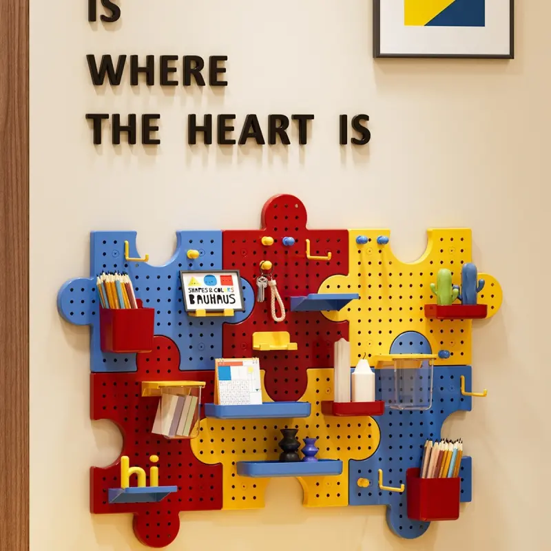 Dopamine Puzzle Hole Board Storage Rack, No Drilling Required, Entryway Organizer, Blind Box Hanging Display Rack